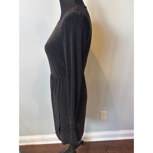 ModCloth Shimmer Metallic On Show Faux Wrap Dress Black Women's XS NWT - Picture 2 of 10